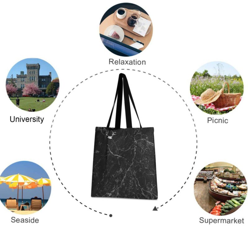 visesunny Women's Extra Large Canvas Tote Shoulder Bag Cute Cartoon Pug Top Storage Handle Shopping Bag Casual Reusable Tote Bag for Beach,Travel,Groceries,Books - Image 4